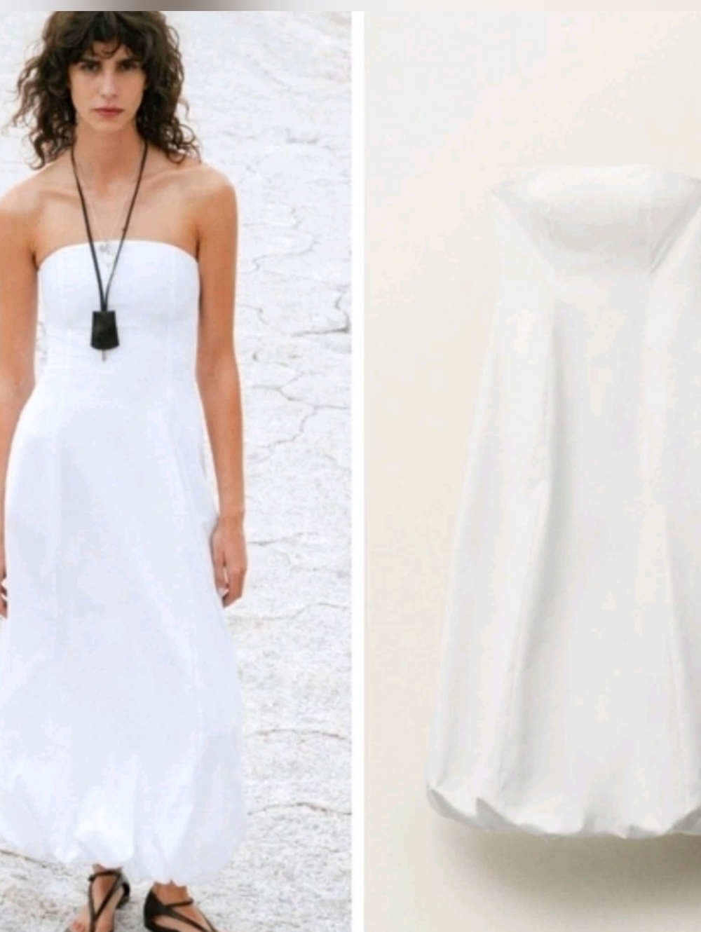 MANGO Puffed Hem Strapless Dress White Size Small NEW